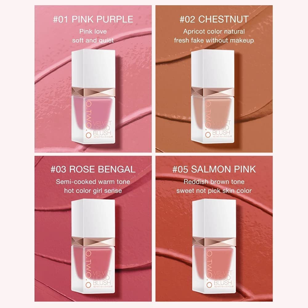 COSLUXE O TWO O Velvet Liquid Blush,Face Blusher,Long-lasting Makeup Blush,15g (01- PINK PUPPLE)