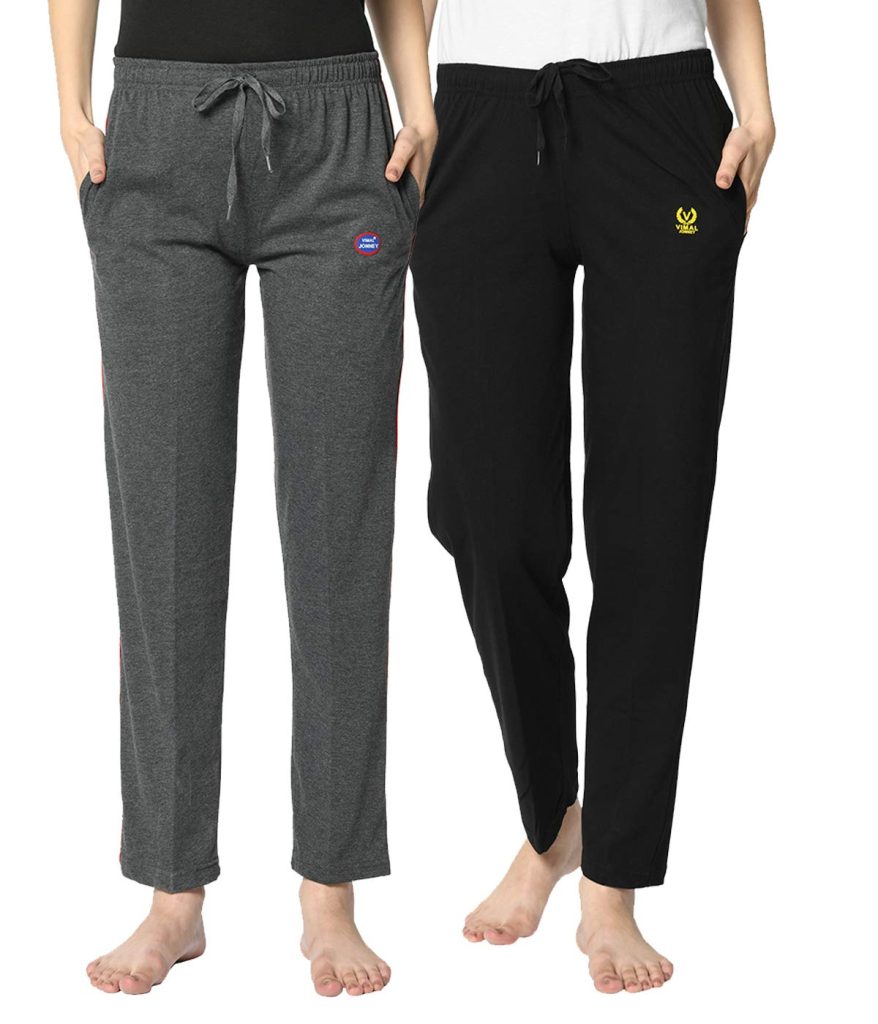 Mack Jonney Women Cotton Blended Regular Fit Track Pants(Pack of 2)-D1__Ant__Blk__02-P