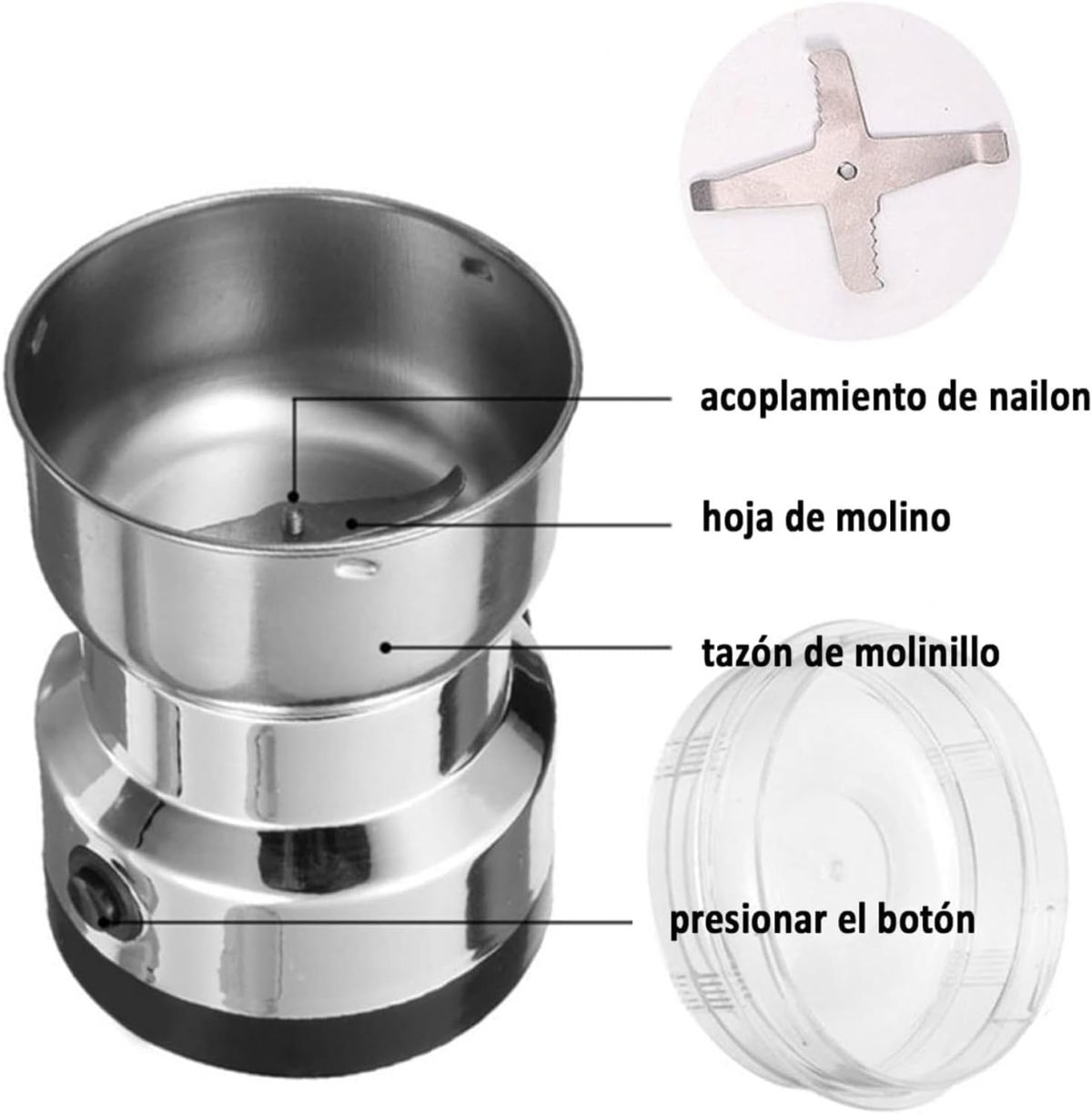 Hempi Homes Nima Stainless Steel Multifunctional Electric Grinder & Coffee Maker - Mini Spice, Coffee, and Masala Grinder for Beans, Nuts, and Grains - Household Mixer Grinder (Silver) - Image 8
