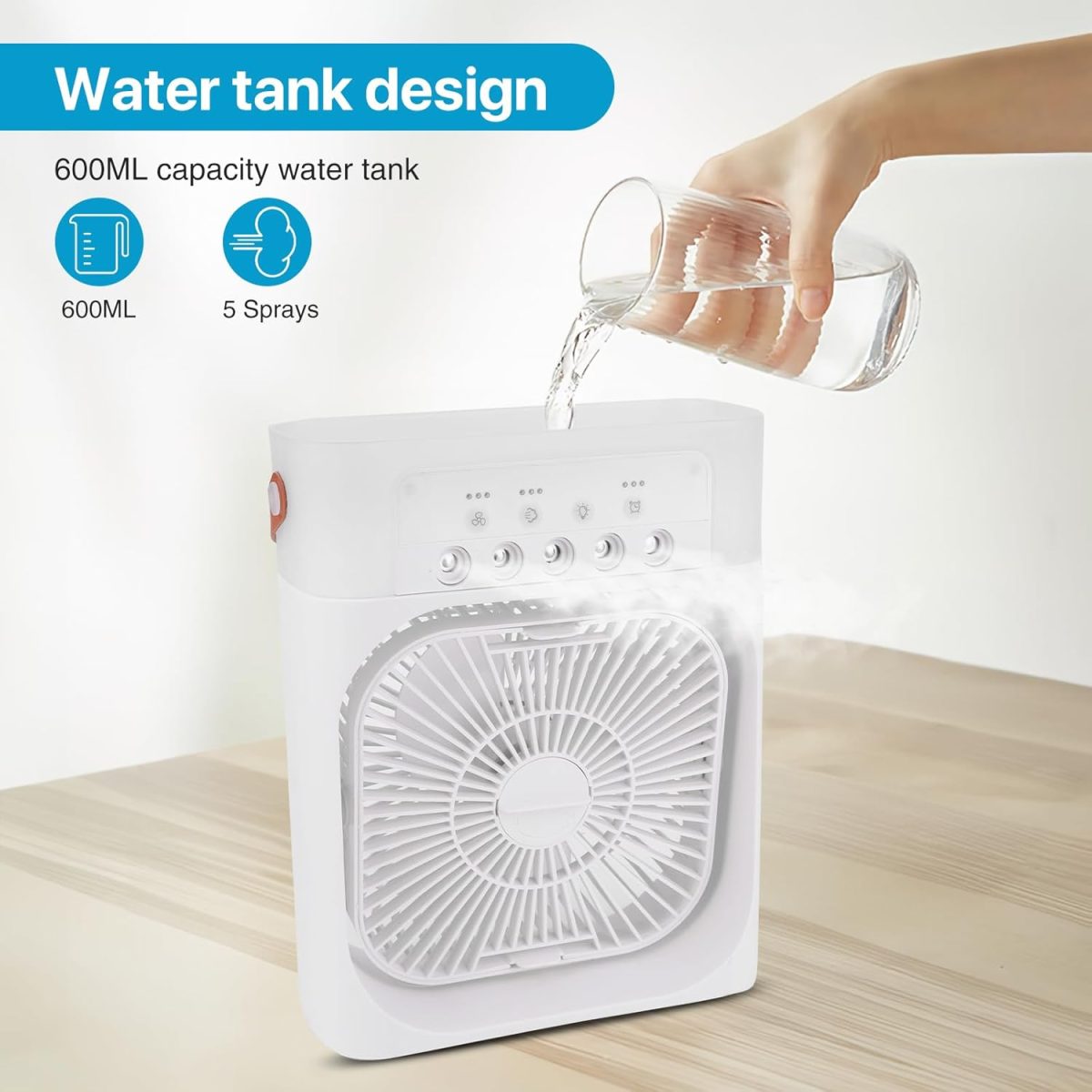 Portable Air Conditioner - Mini Evaporative Air Cooler Desk Air Conditioner Fan with 3 Wind Speeds, 3 Spray Modes, 1/2/3 H Timer and 7 Color Light, Air Cooling Fan - Image 5