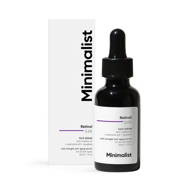 Minimalist Retinol 0.6% Mid-Strength Anti Aging Face Serum For Unisex, Reduces Fine Lines & Wrinkles, Medium Strength Retinol Formula (Pack Of 1)