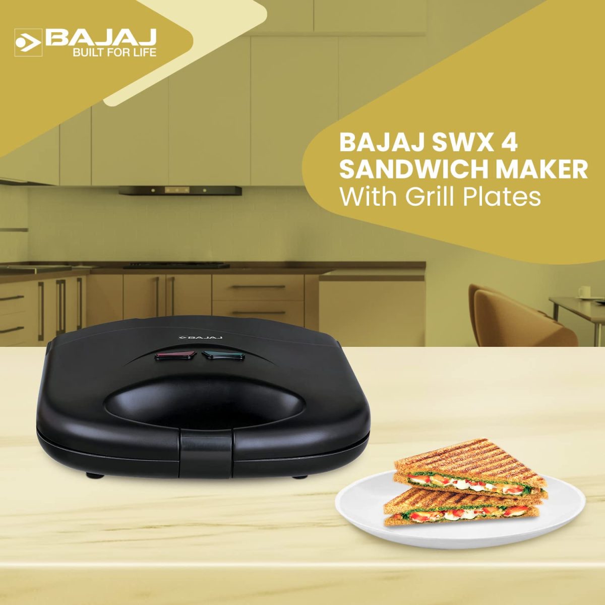 Bajaj New SWX 400 2-Slice Sandwich Grill Toaster | Non-Stick Coating Plates | Buckle Clip Handle | 2 Years Warranty 【Black】 - Image 2