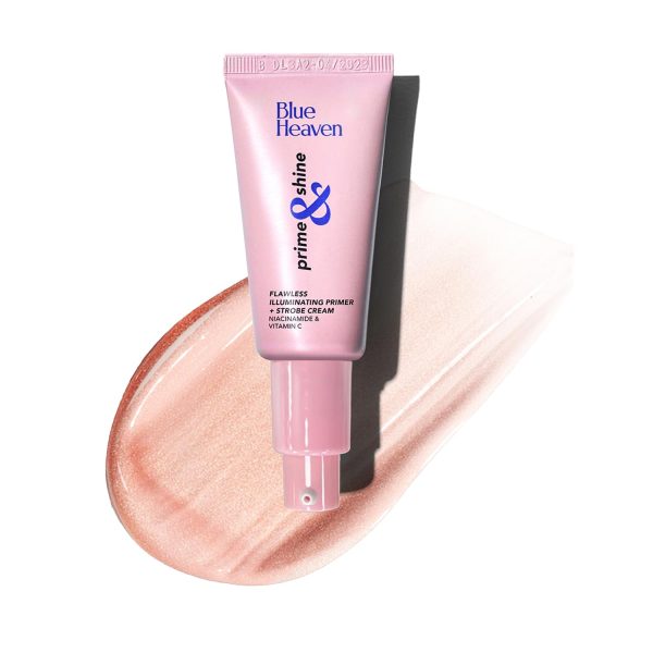 Blue Heaven Prime & Shine Flawless Illuminating Primer + Strobe Cream | Primer + Highlighter + Moisturiser |Infused with Vitamin C and Niacinamide for naturally glowing skin, Silver Pink, 25g