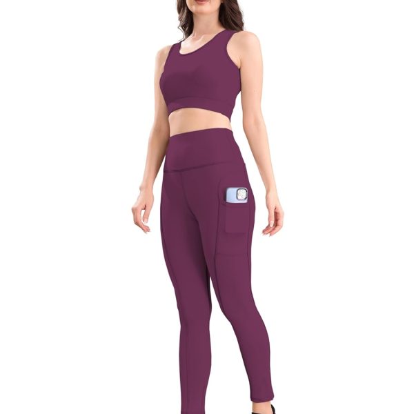 POOJARAN SAREE High-Waist Leggings with Phone Side Pocket, Gym wear Track Suit, Women's 2-Piece Workout Set, Sports Bra, Co-ord Set, Sports Running Suits, Yoga Wear Set