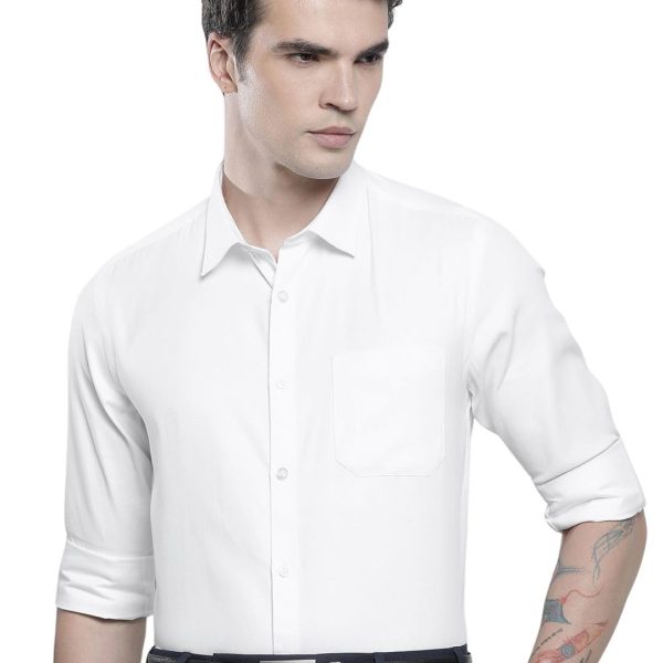 The Indian Garage Co Men's Cotton Slim Fit Solid Full Sleeves Cutaway Collar Formal Shirt