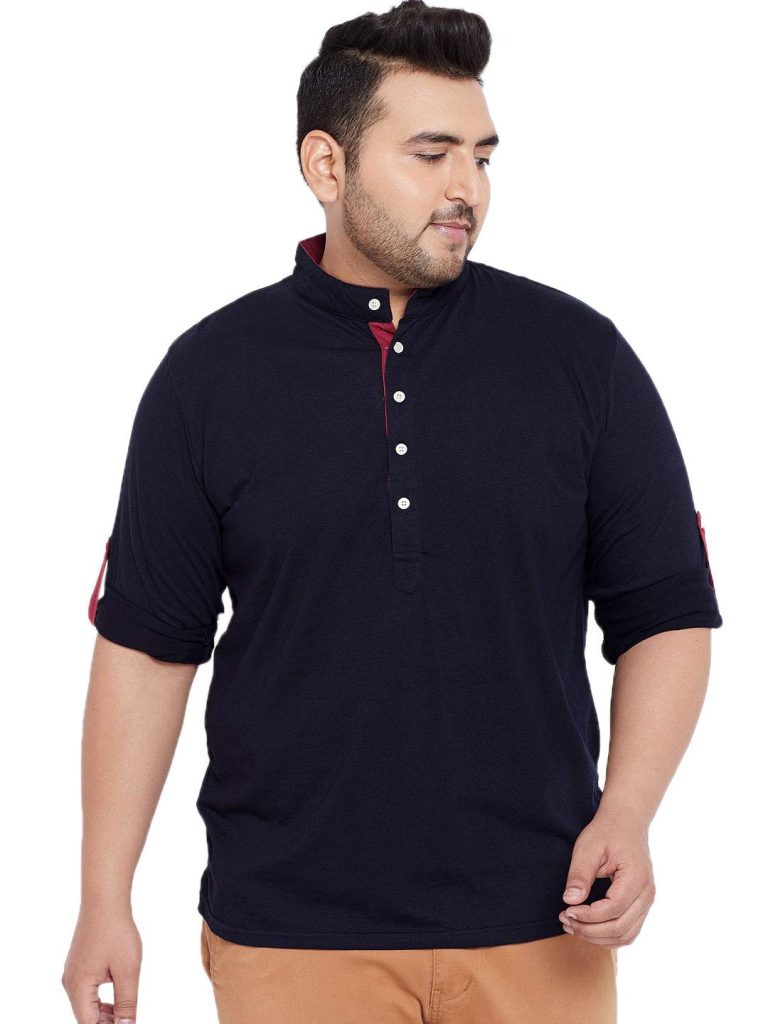 Bigbanana Plus Size Men's Regular Fit Solid Henley Tshirt