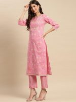 YUVVIK Women's Pink Embroidered Kurta Pant and Dupatta Set - Image 4