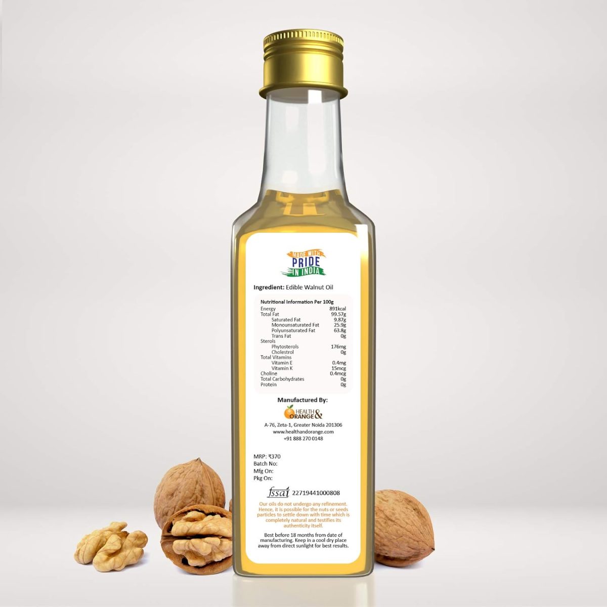 H&O Walnut Oil - 100% Pure Cold Pressed Edible Akhrot Ka Tel - 100ml Glass Bottle - Image 2