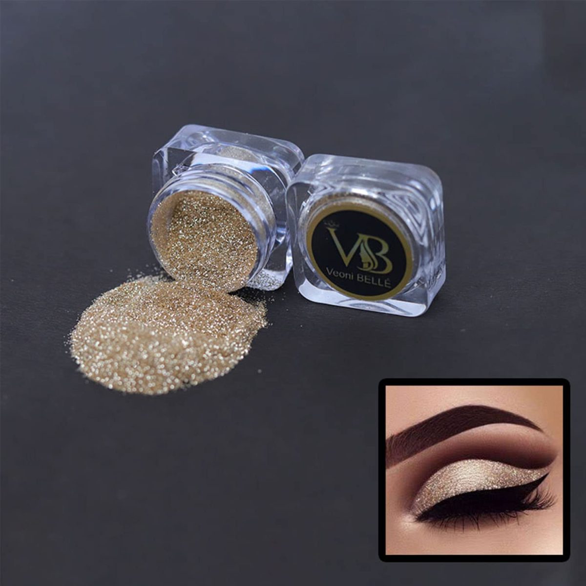 Professional Set of 2 Glitter Eyeshadow Loose HD Holographic Glitter Eyeshadow Pigment Mettalic Glitter (Light Shade) (Champagne Gold & Diamond Starlit) - Image 2