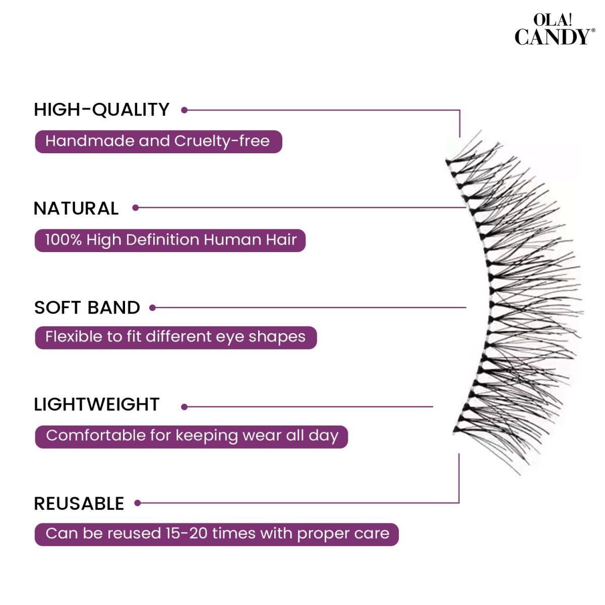 Ola! Candy Uptown Girl Human Hair False Eyelashes, Black-202 - Image 4