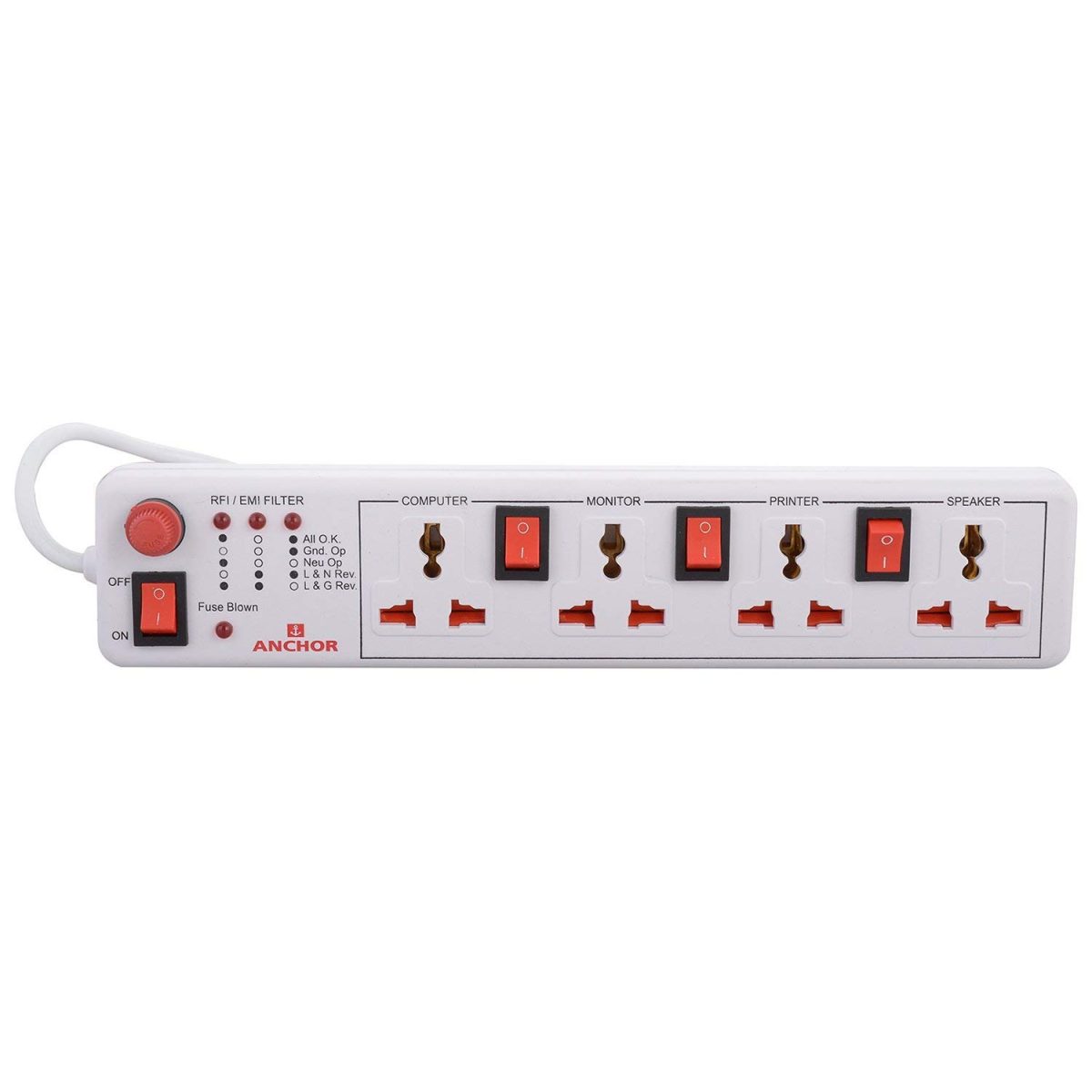 Anchor by Panasonic 4 way 6A Universal Socket with 3 Switch & 1 Master Switch | 4 Way Extension Board with 1.5 Mtr Extension Cord | Multi Plug Socket for Home Wall, Office (22568) - Image 3