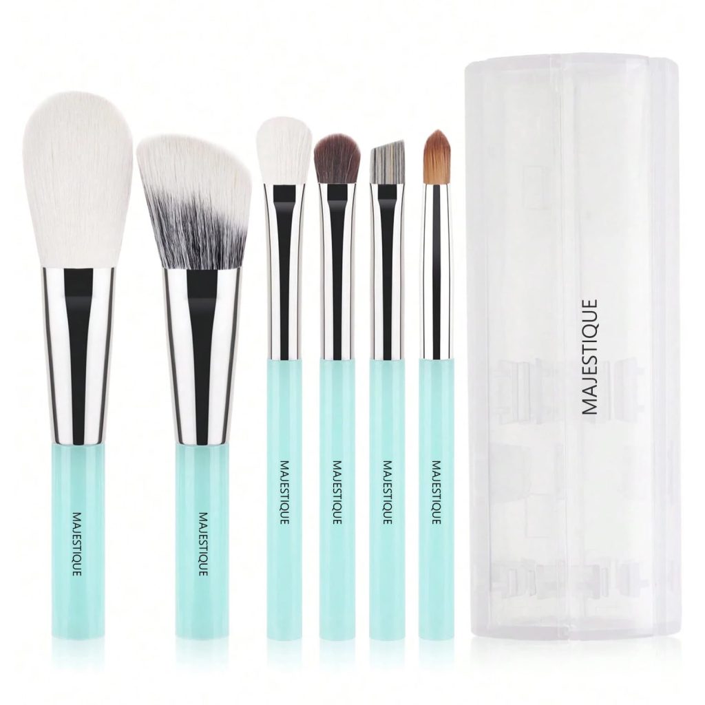 Majestique Makeup Brush Set Professional – 6-Piece Compact Make Up Brush Kit with Foldable Case | Includes Foundation Brush, Blush Brush, Eye & Lip Tools | Travel-Friendly Makeup Brushes Set