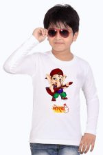 Printmate Ganpati Bappa Ganesh Chaturthi Cotton Round Neck White Full Sleeve Unisex T-Shirt-898B - Image 2