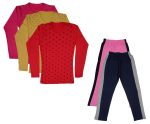 IndiWeaves Girls Cotton Full Sleeve Printed T-Shirts and Cotton Capri 3/4 Pants (Pink,Navy Blue,Magenta,Yellow,Red,11-12 Years) Pack of 5