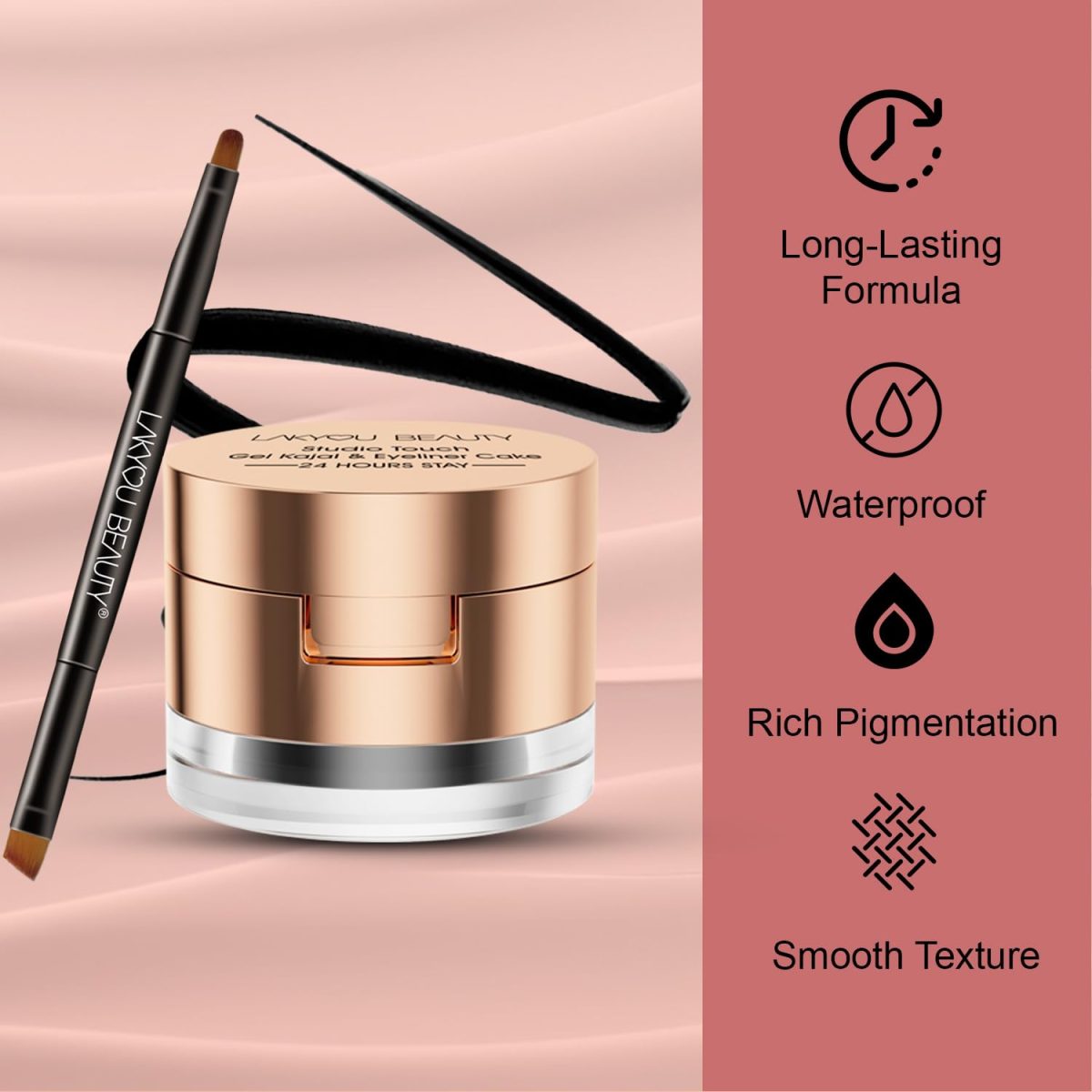 Lakyou Beauty Gel Kajal Eyeliner Cake | 24H Long Lasting | Waterproof | 2-in-1 Formula | Intense Color & Definition - Image 3