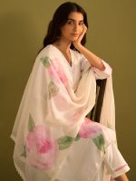 INDO ERA Women's Straight Linen Floral Print with Sequines Work Kurta Pant with Dupatta Set (IEOUT9825) - Image 4