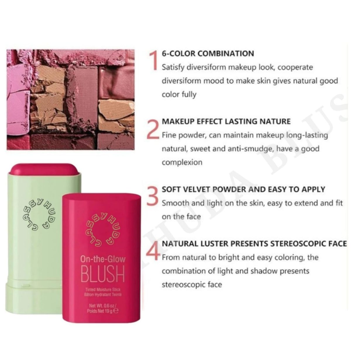 CLASSY HUDA Professional Multi-Use Makeup Blush Stick, Cream Blush Stick, Solid Moisturizer Stick Waterproof Natural Makeup for Eyes Lips Cheek (Shy Pink) - Image 2