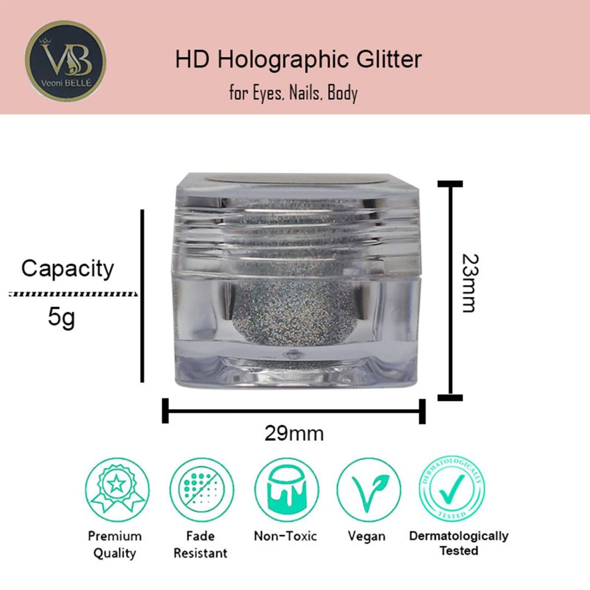 Professional Set of 2 Glitter Eyeshadow Loose HD Holographic Glitter Eyeshadow Pigment Mettalic Glitter (Light Shade) (Champagne Gold & Diamond Starlit) - Image 4