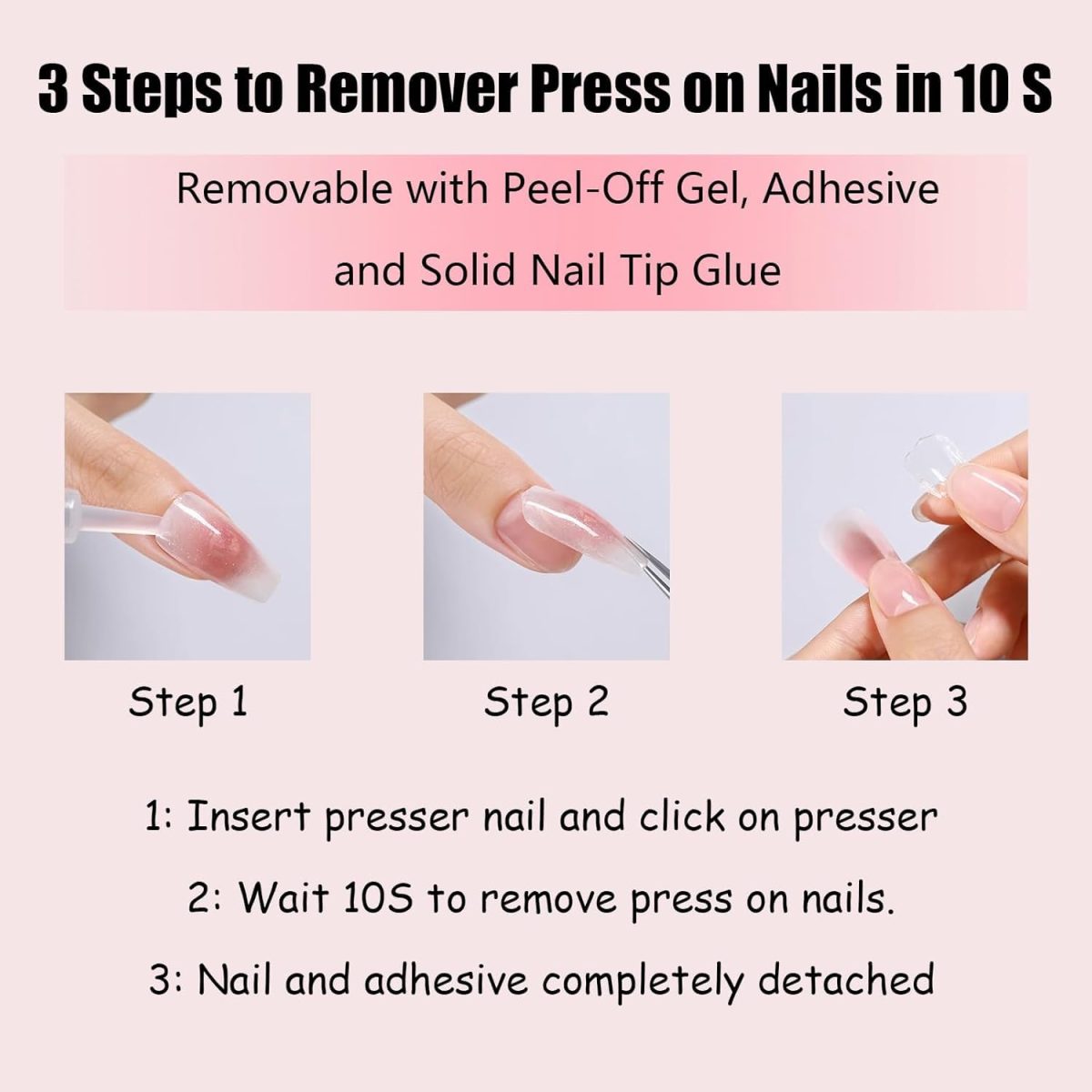 BWOGUE Nail Glue Remover for Press on Nails, 50ml Acetone-free Removal for Quick Dry Strong Glue & Nail Polish Remover, Gentle Off for Fake Nail Tips, Can't Remove Gel Polish, Press on Nails Remover - Image 4