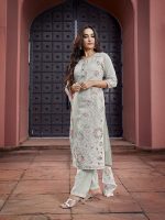 Royal Export Women's Chanderi Floral Embroidered Straight Kurta Pant with Dupatta - Image 7