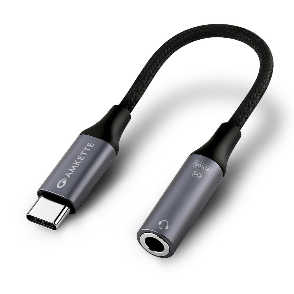 Amkette Type C to 3.5mm Audio Jack Connector | DAC Chipset | Kevlar Braided Cable | Compatible with iPhone 16,15 Series & Other Type C Phones | Premium Aluminum Build | Plug & Play Compatibility