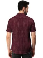Men's Cotton Khadi Half Sleeve Shirt, Front Pocket, Textured Pattern, Spread Collar - Image 3