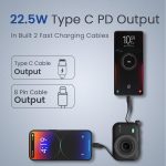 Portronics Power Shutter 10000mAh 15W Magnetic Wireless Fast Charging Powerbank with in-Built Type C & 8 Pin Cable, 22.5W Type C PD Output, Type C Bidirectional Port, LED Display (Black) - Image 4