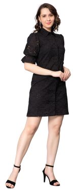 NUEVOSDAMAS Women Pure Cotton Self Design Schiffli Embroidered Shirt Dress - Image 5