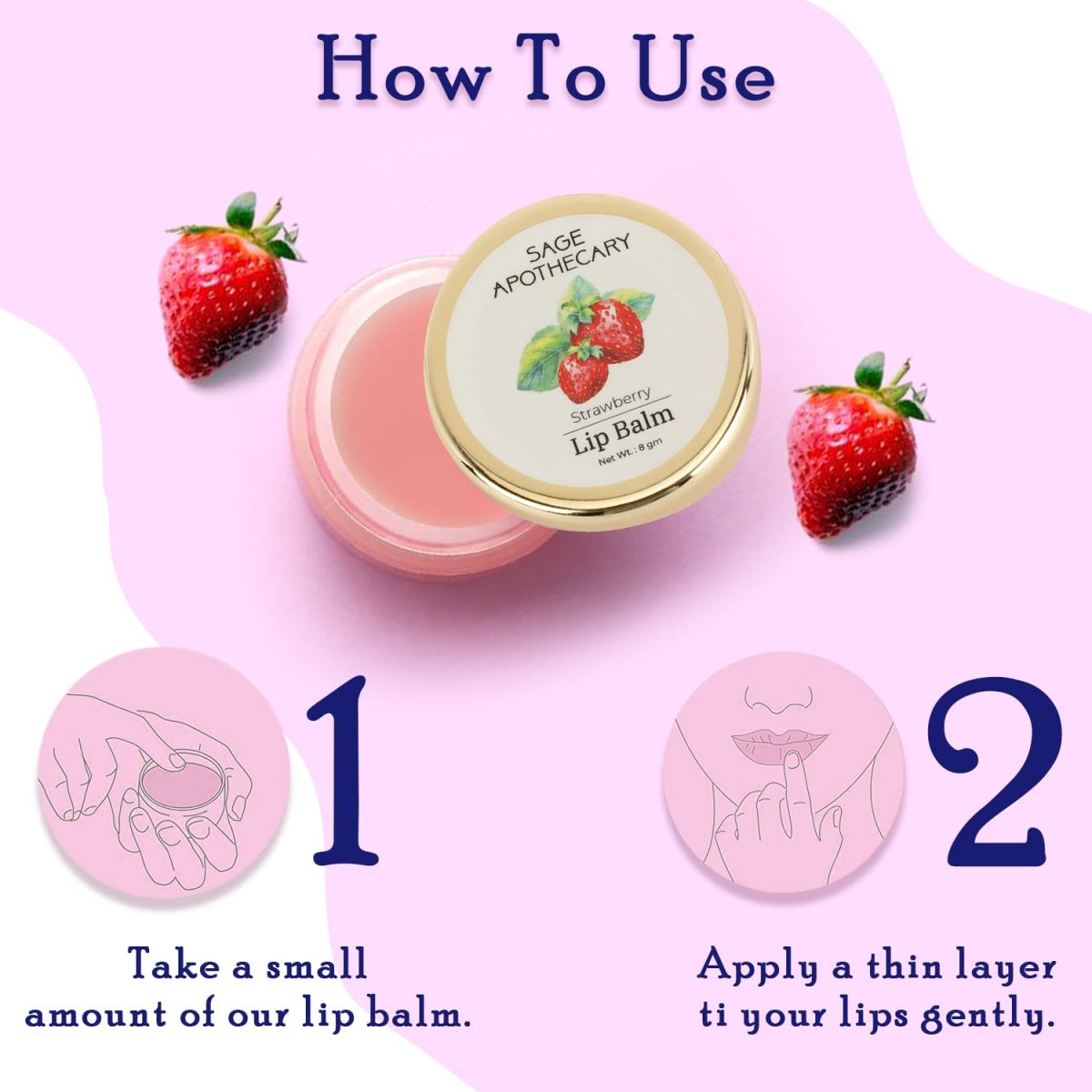 Sage Apothecary Super Soft Strawberry Lip Balm with Benefits of Natural Ingredients for Women Dark Lips to Lighten | Provides Moisture to Dry Lips | Suitable for Men & Women | Pack of 8 gm - Image 4