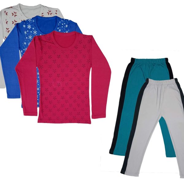 IndiWeaves Girls Cotton Full Sleeve Printed T-Shirts and Cotton Capri 3/4 Pants(Green,White,White,Blue,Magenta,17-18Years) Pack of 5