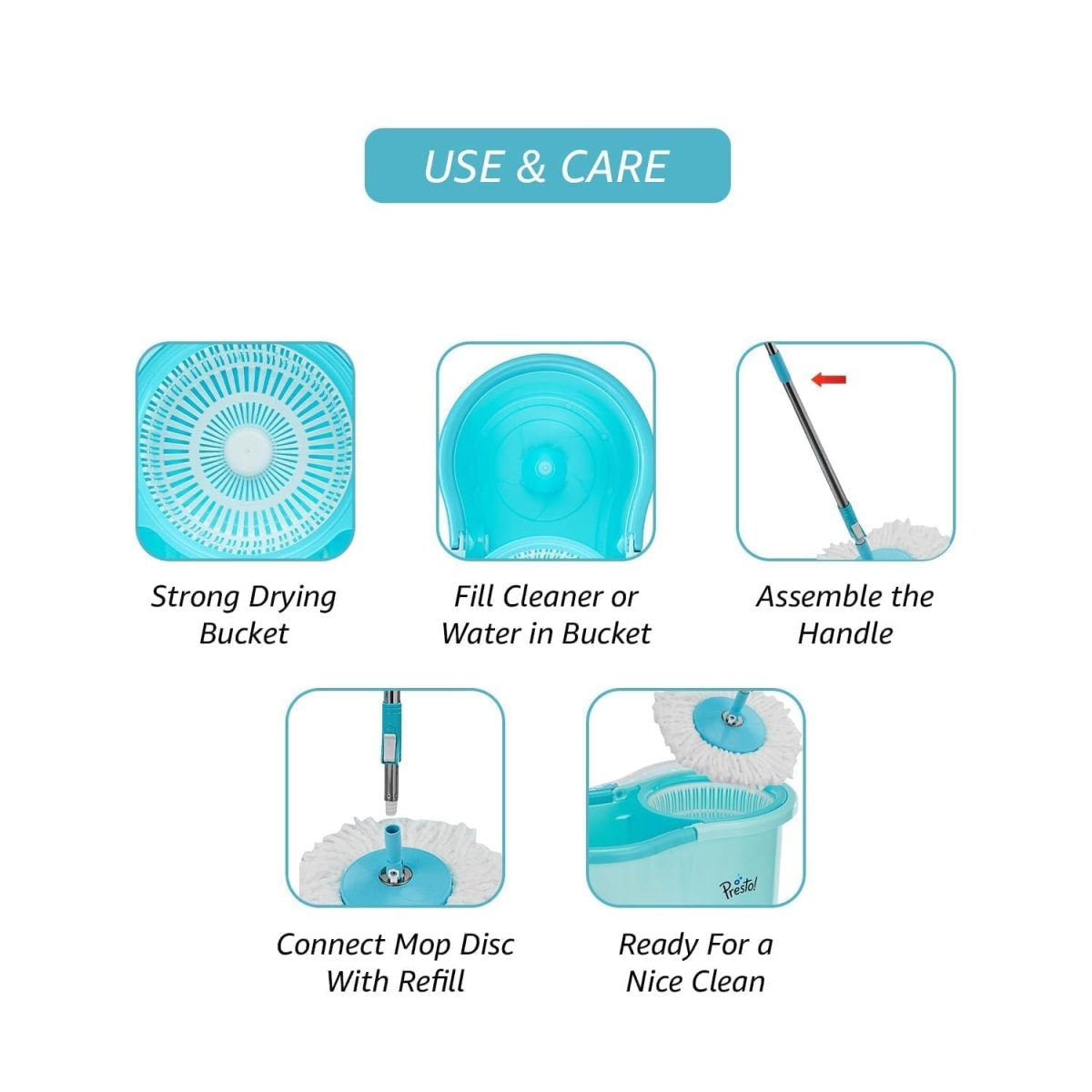 MIITON Stainless Steel Spin Mop Rod with Extendable Handle with Microfibers Refill,Aqua Green - Image 4