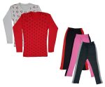 IndiWeaves Girls Cotton Full Sleeve Printed T-Shirts and Cotton Capri 3/4 Pants (Black,Pink,Dark Grey,White,Red,9-10 Years) Pack of 5