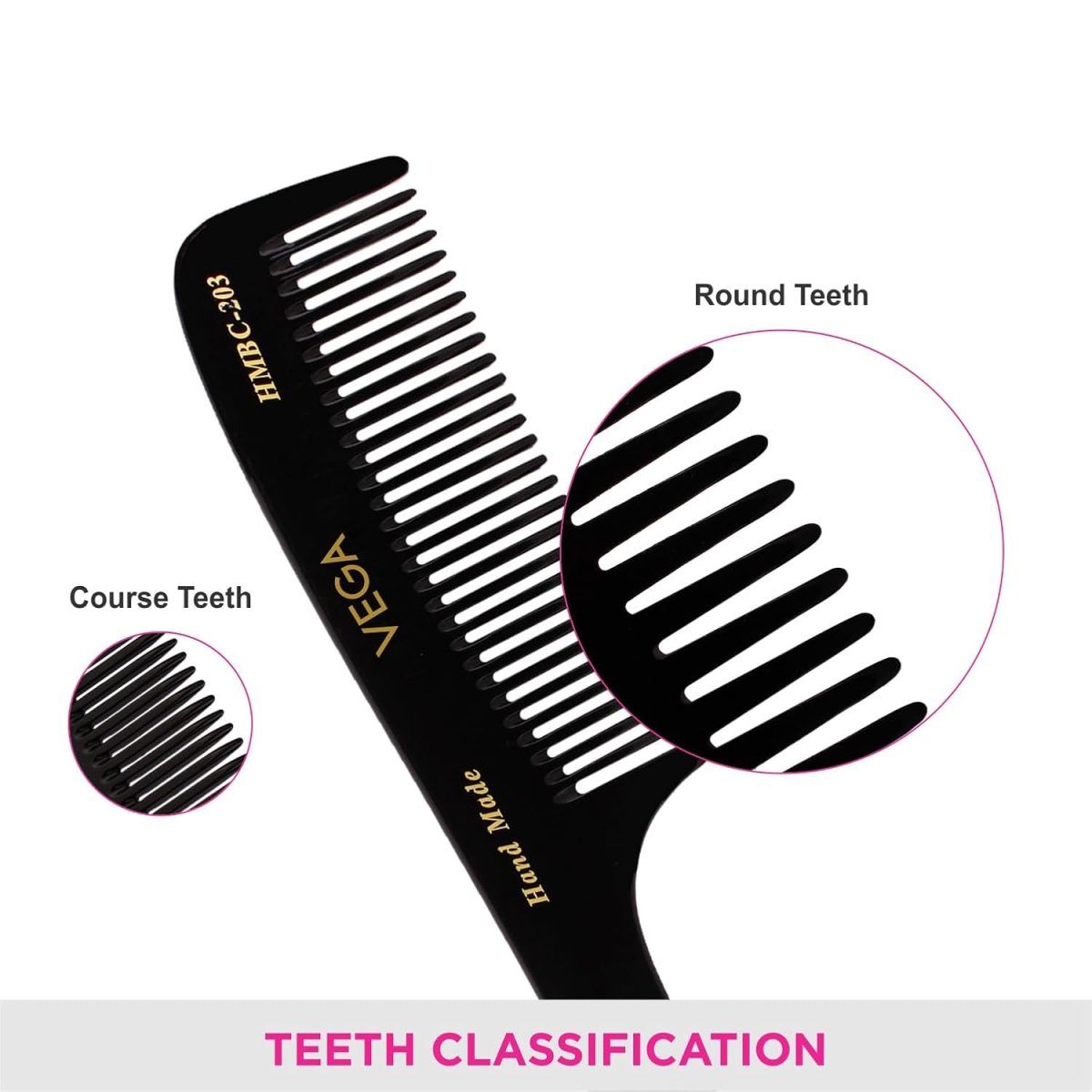 Vega Grooming Hair Comb,Handmade, (India's No.1* Hair Comb Brand)For Men and Women,Black, (HMBC-203) - Image 5