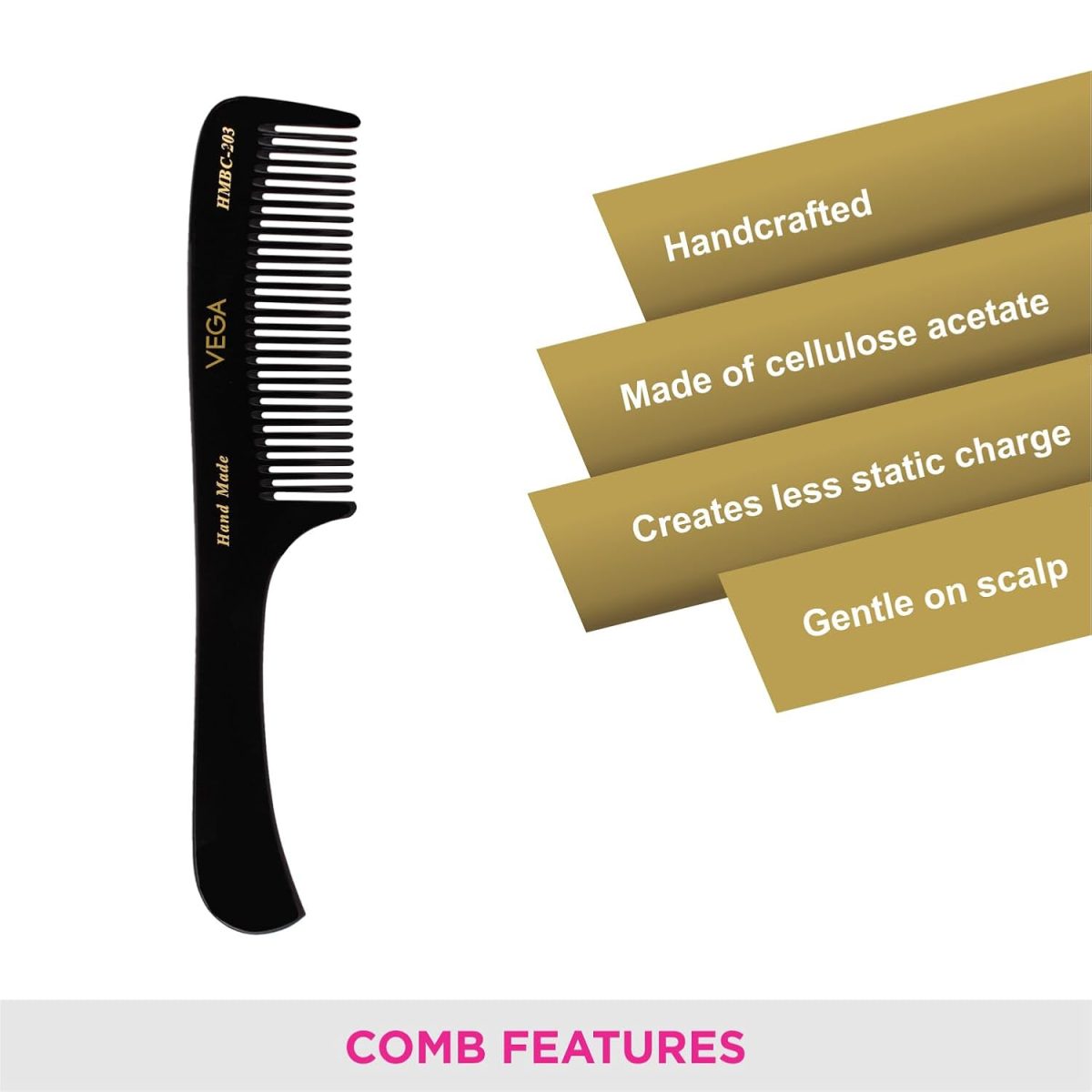 Vega Grooming Hair Comb,Handmade, (India's No.1* Hair Comb Brand)For Men and Women,Black, (HMBC-203) - Image 4