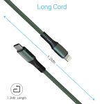 Portronics Konnect CL 20W POR-1067 Type-C to 8 Pin USB 1.2M Cable With Power Delivery & 3A Quick Charge Support, Nylon Braided For All Type-C and 8 Pin Devices, Green - Image 4
