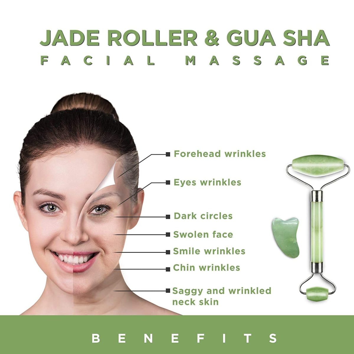 Truweo Jade Roller And Gua Sha Scraping Massage Tool - Himalayan Anti-Aging Natural Facial Jade Stone Set - Face Eye Neck Beauty Roller For Slimming And Firming - Rejuvenate Skin And Remove Wrinkles - Image 4