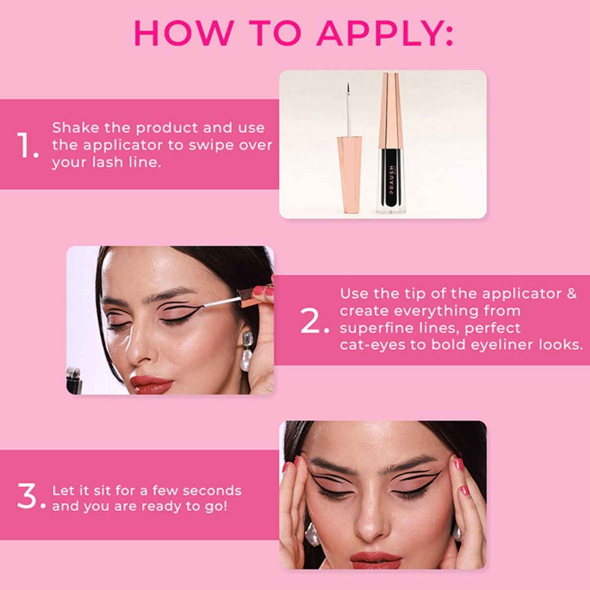 Praush Constant Glitter Liner 100% Matte Black, Infused with Argan Oil for Crack Free Look, Super Long Lasting & Quick Dry, Smudge Proof & Water Resistant - Image 3