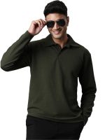 Men's Stylish Textured Full Sleeve Polo T-Shirt (Olive Green)