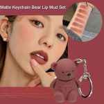 Cute 2in1 Matte Teddy Bear Keychain Lipstick | Long Lasting, Non-Sticky and Non-Drying, Lip Mud Velvet Shades For Lip Plumping Waterproof, Hydrating and Moisturizing Lip Oil (2Pcs) - Image 2