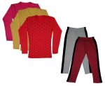 IndiWeaves Girls Cotton Full Sleeve Printed T-Shirts and Cotton Capri 3/4 Pants (Grey,Maroon,Magenta,Yellow,Red,9-10 Years) Pack of 5