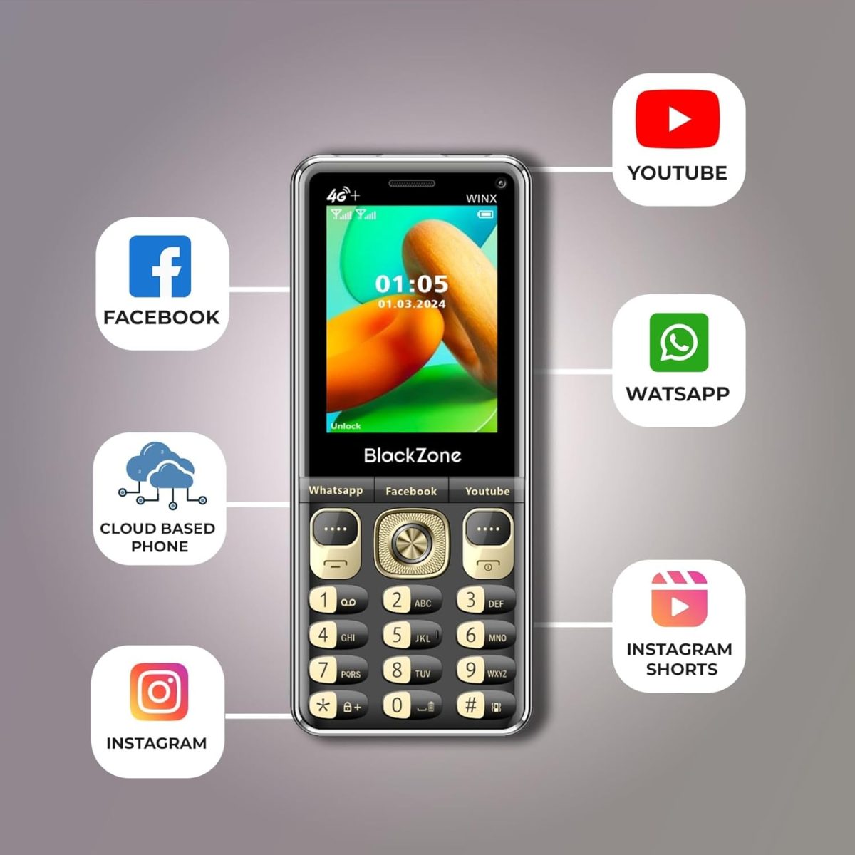 Blackzone Winx 4G Plus 3GB RAM/16GB ROM with JIO/Whatsapp, Facebook, Instagram Support - Image 5