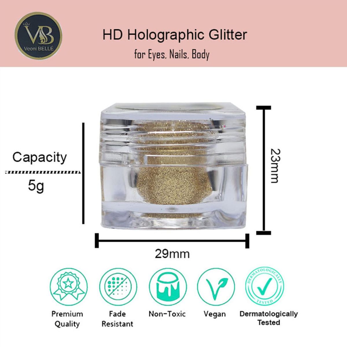 Loose, Highly Pigmented Holographic Glitter HD Eye Pigment - Long Lasting, Easy to Blend. Metallic Glitter Set of 6 - Light Shade - Image 3