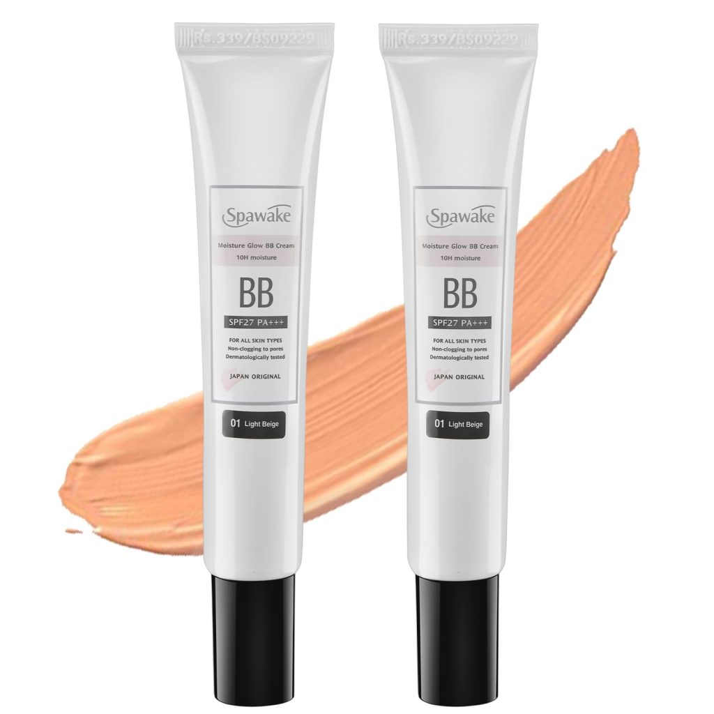 Spawake Moisture Glow BB Cream 01 Light Beige – Natural looking Coverage, 10-Hour Hydration, SPF27/PA+++, Blue Light Protection, J-Beauty Formula for All Skin Types, Pack Of 2, 60G