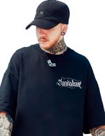 Men's Stylish Graphic Printed 3/4th Sleeve Oversized T-Shirt (Black) - Image 2