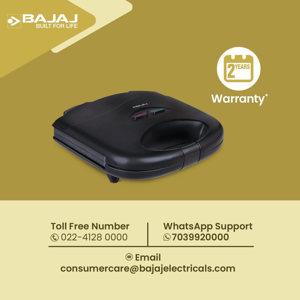 Bajaj New SWX 400 2-Slice Sandwich Grill Toaster | Non-Stick Coating Plates | Buckle Clip Handle | 2 Years Warranty 【Black】 - Image 6