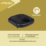 Bajaj New SWX 400 2-Slice Sandwich Grill Toaster | Non-Stick Coating Plates | Buckle Clip Handle | 2 Years Warranty 【Black】 - Image 6