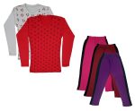 IndiWeaves Girls Cotton Full Sleeve Printed T-Shirts and Cotton Capri 3/4 Pants (Magenta,Maroon,Purple,White,Red) Pack of 5