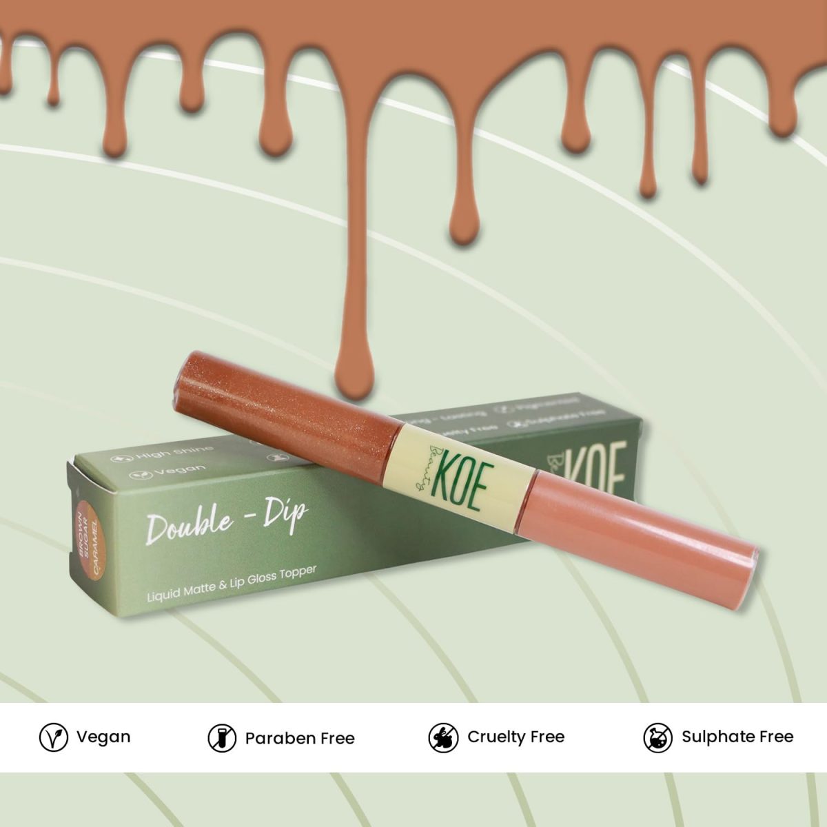 Koe Beauty Double Dip | Brown Sugar & Caramel | Warm Neutral Brown Matte Lipstick (2ml) Plus Rich Golden Glaze Buttery Finish Lip Topper (2ml) | Perfect Balance of Color & Shine - Image 6