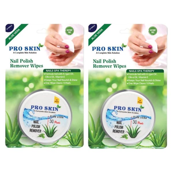 PROSKIN Nail Polish Remover Wipes | Nail Paint Remover Tissue | Round Pads | Formulated with Argan Oil, Olive Oil, Vitamin E | One Wipe Cleans 10 Nails (Aloe Vera, 60 Pads) (Pack of 2)