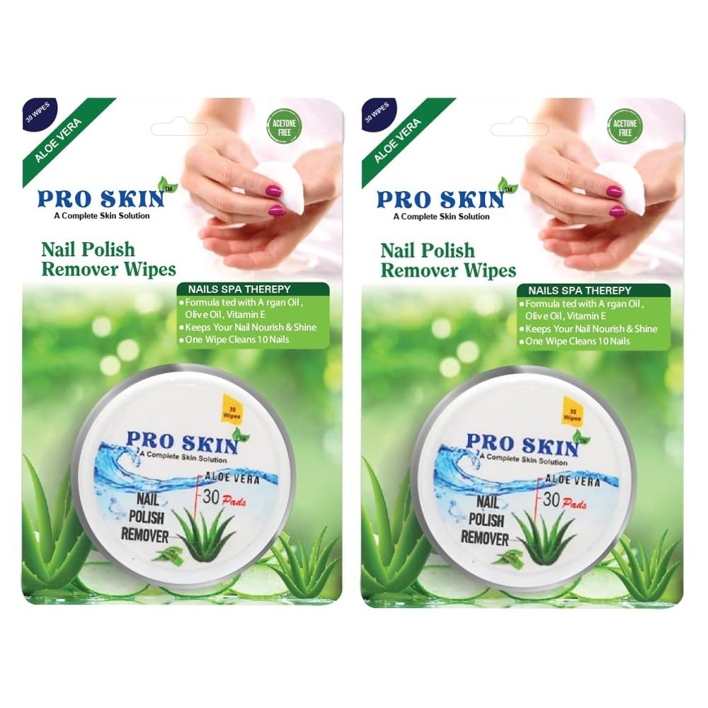 PROSKIN Nail Polish Remover Wipes | Nail Paint Remover Tissue | Round Pads | Formulated with Argan Oil, Olive Oil, Vitamin E | One Wipe Cleans 10 Nails (Aloe Vera, 60 Pads) (Pack of 2)